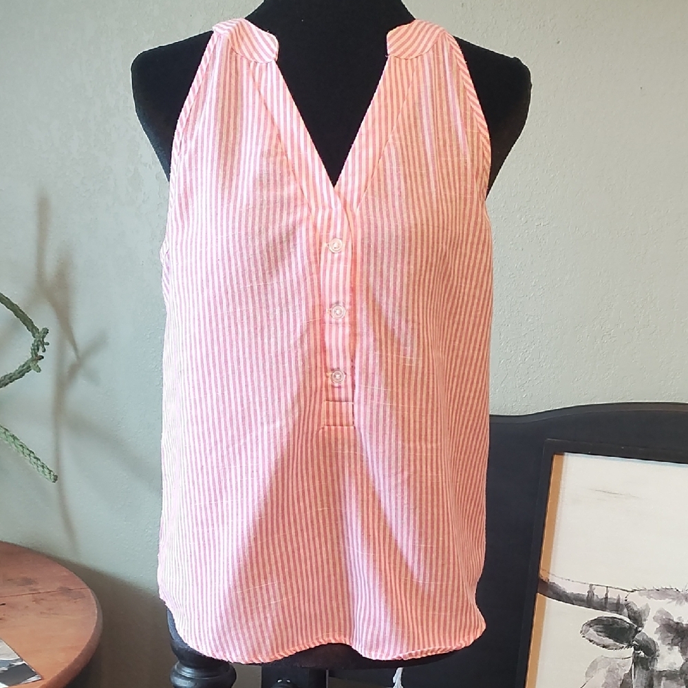 Sleeveless Pink Striped V-Neck Women's Summer Top